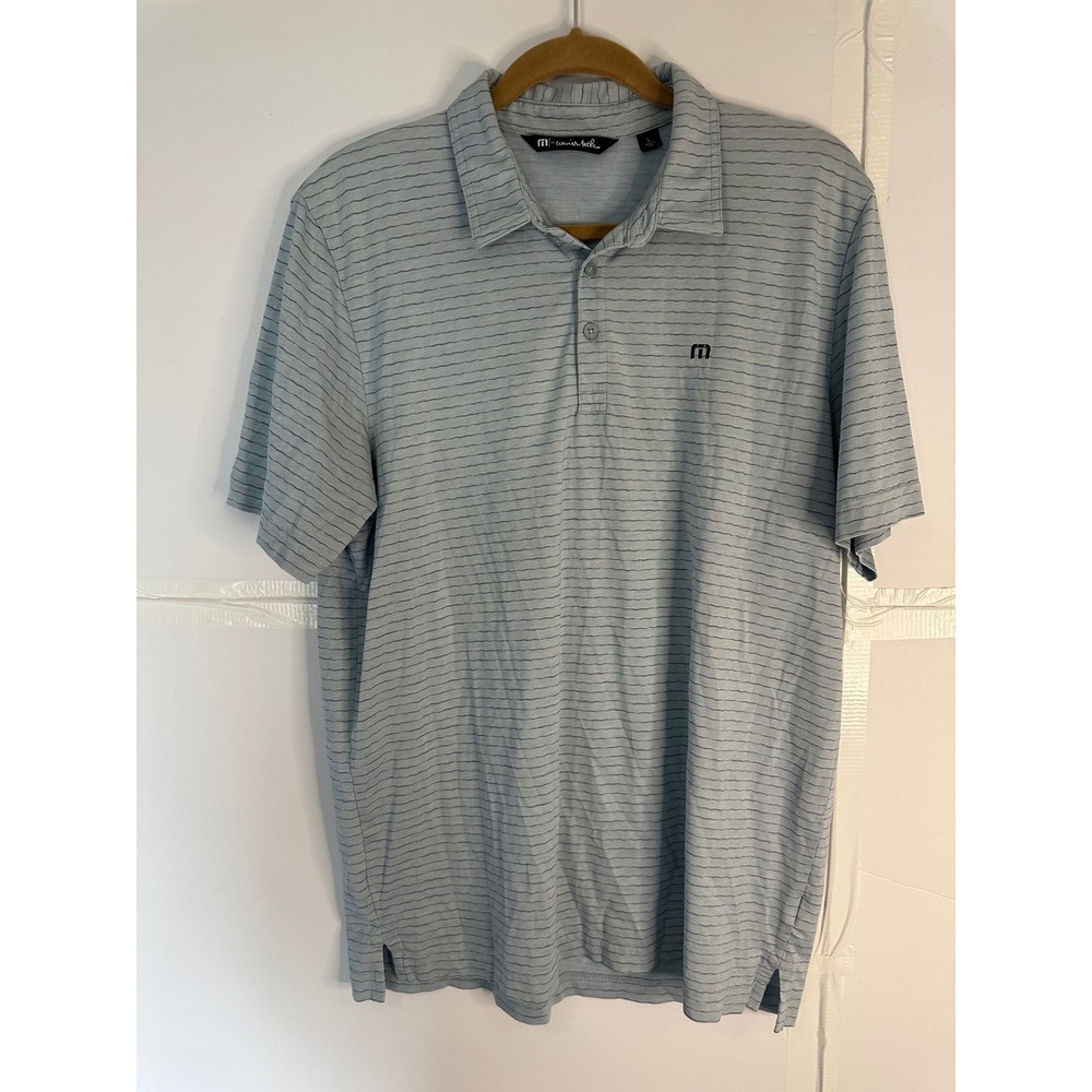Travis Mathew Golf Polo Shirt Striped Athletic Casual Gray Mens Size L
